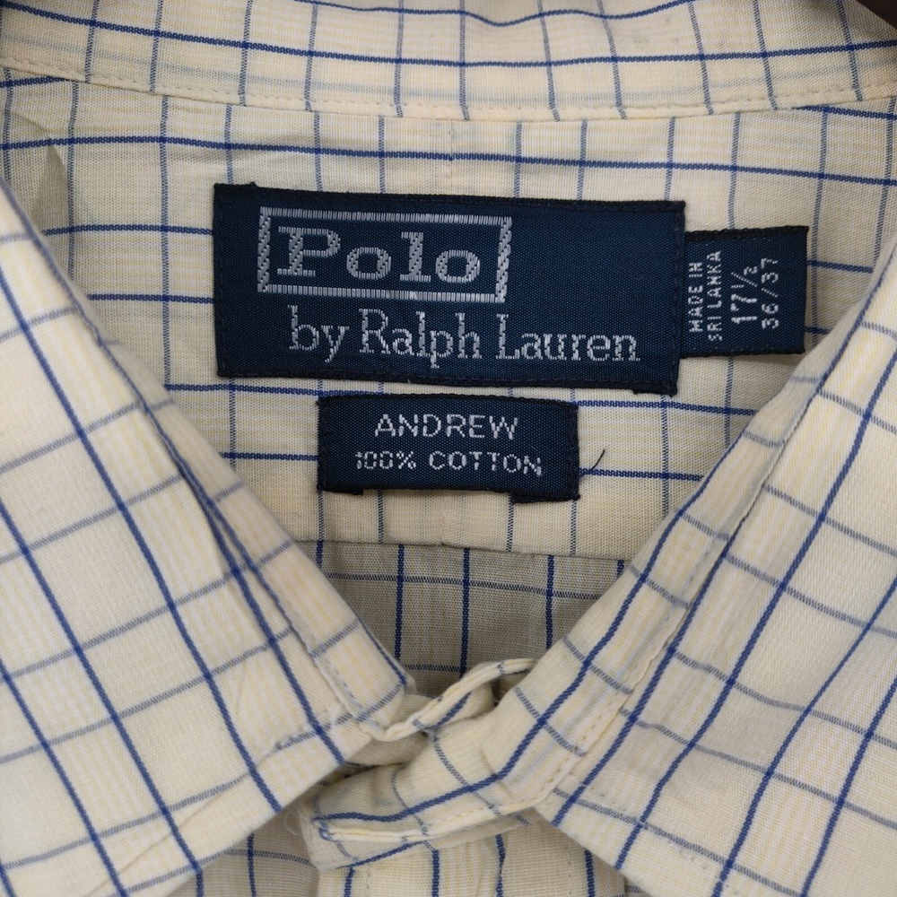 Vintage Polo Ralph Lauren Shirt Mens 17.5 Yellow Plaid Andrew Long Sleeve Button - Picture 8 of 14